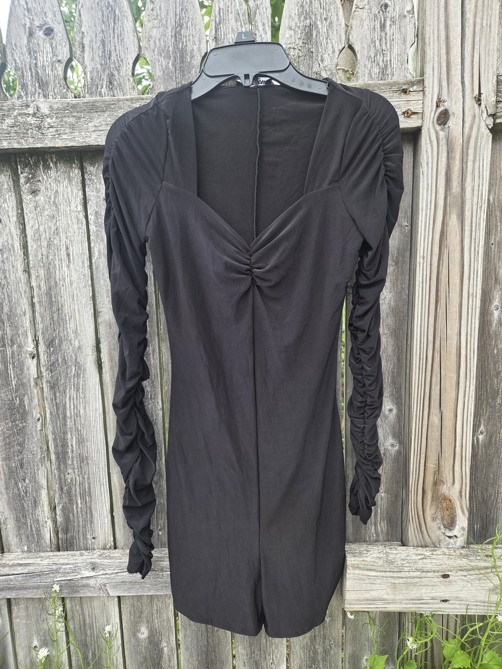 Fashion Nova Black Ruched Long Sleeve Romper